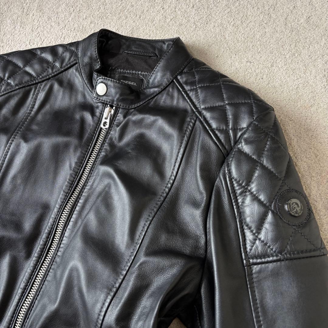 美品 ディーゼル ラムレザージャケット ライダース キルティング ブレイブマン