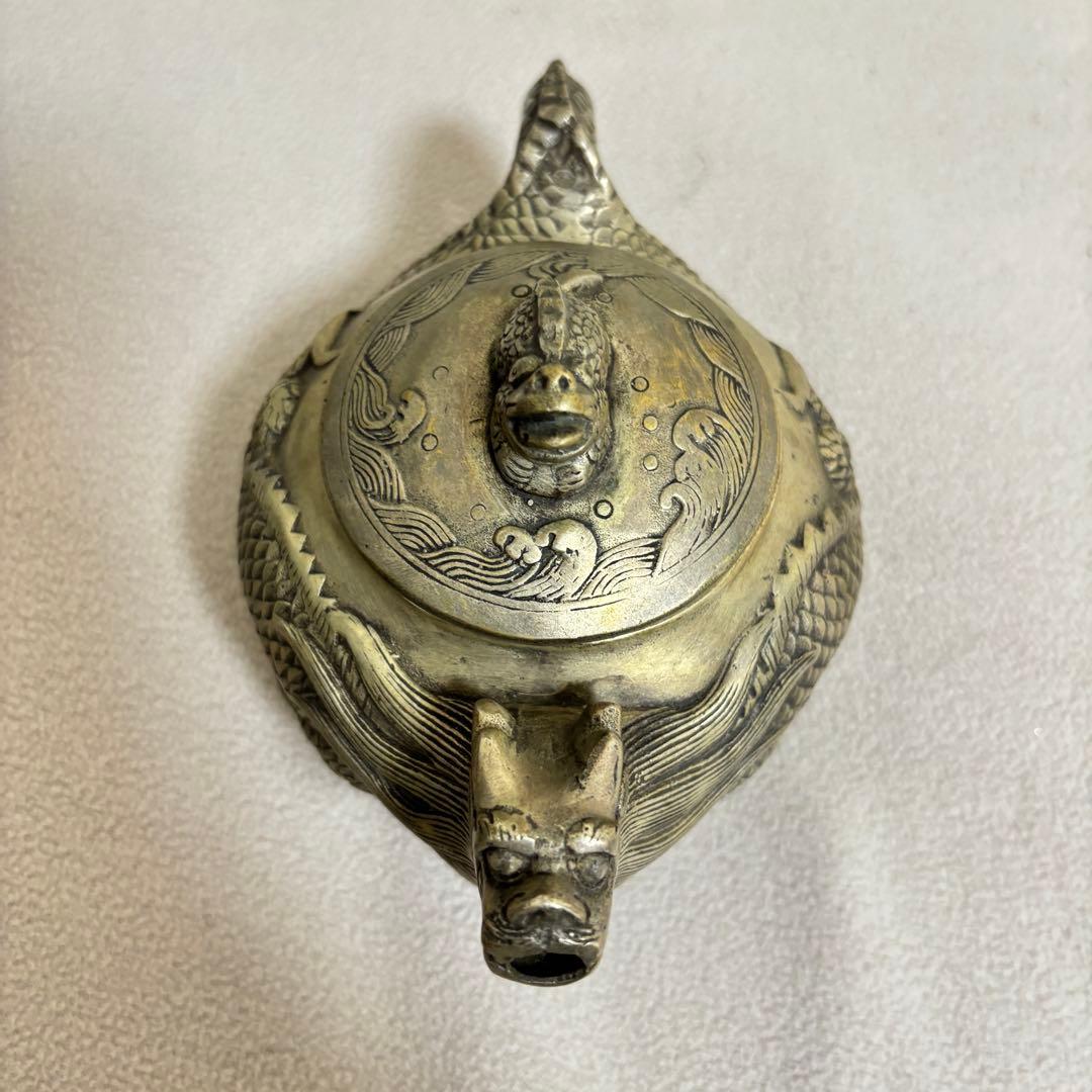 乾隆年製　金工雕刻龍急須．酒器中国美術中国古玩●年代物龍図時代骨董●美術品