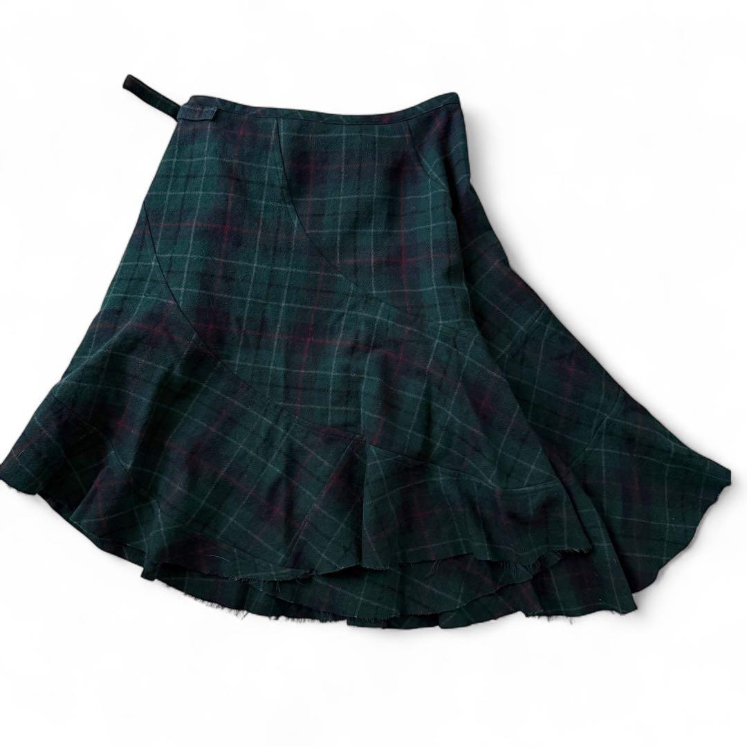 アレマンド様リクエストフリル アシンメトリー スカート チェック ウール
