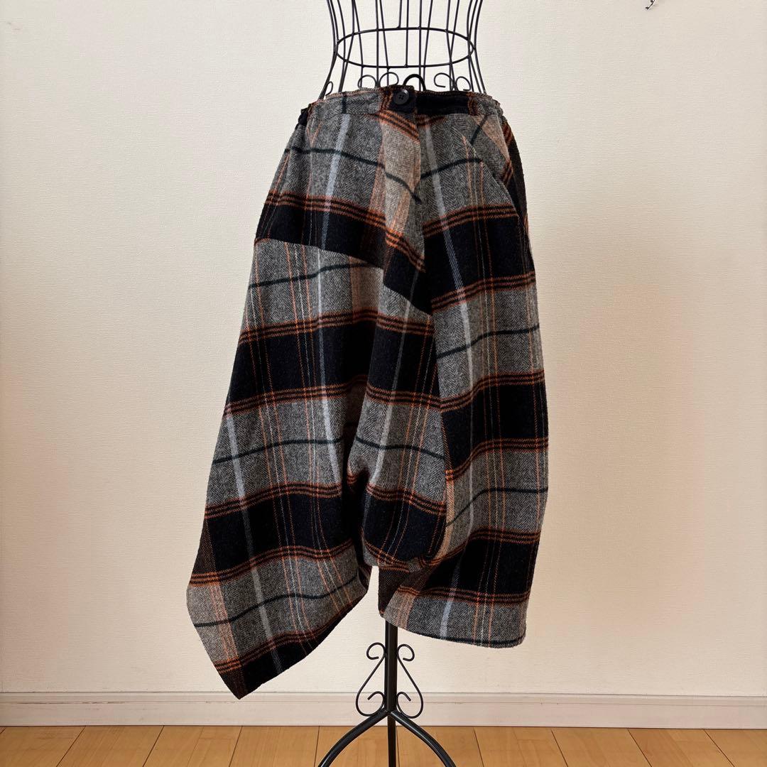 Y's ワイズ 変形 サルエルパンツ ウール チェック アシンメトリー 日本製