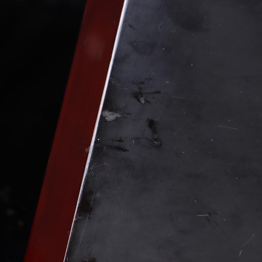 Y3272-5 彫師 渡辺明泉 朱塗 山水文 煙草盆組揃 共箱　　MM