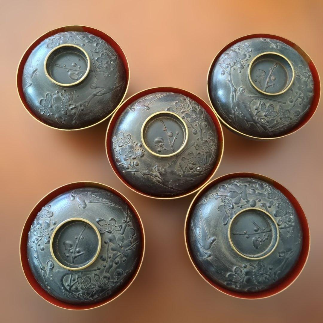 今ちゃん　骨董　お椀　会津塗　鉄錆塗り螺鈿　10つ