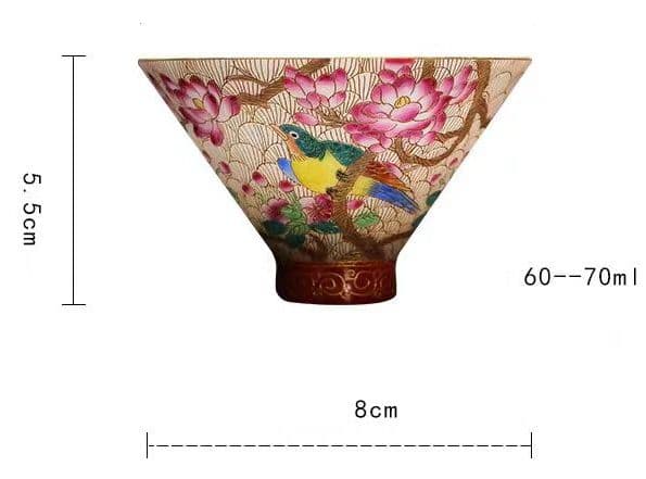 金糸ざんげの花鳥富貴のかばんばん茶碗。
