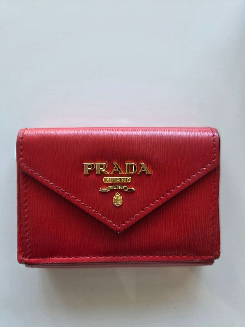 PRADA プラダ 三つ折り ミニ財布 レッド 正規品