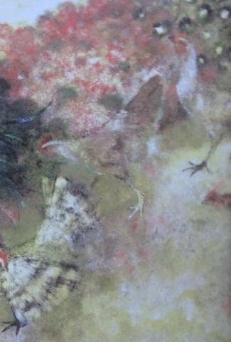 清原啓一、【花園の遊鶏】、希少な額装用画集より、新品額装付