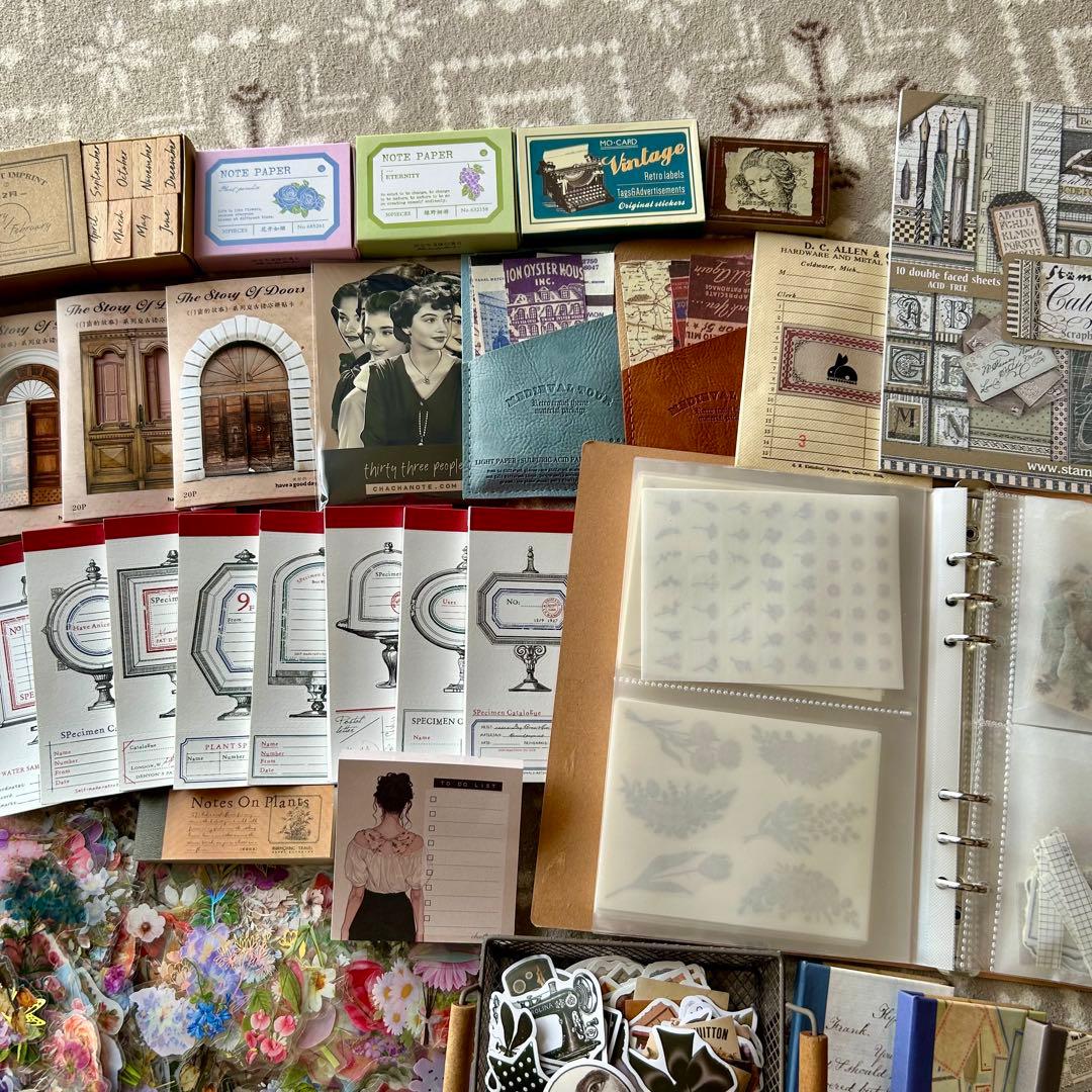 大量 紙モノ コラージュ素材まとめ売り レア シール 洋書 スタンプ マステ