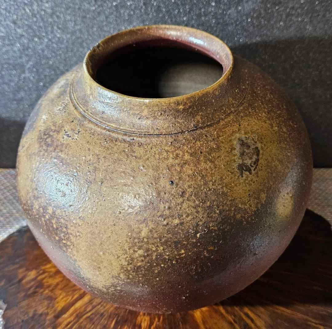 岡山県備前焼陶友会理事長　名工　木村宏造 作　備前焼　壺　花入れ　共箱　茶道具