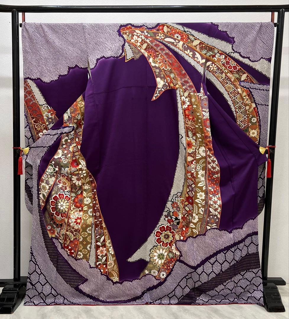 振り袖　フルセット　長襦袢　成人式　金彩加工　絞り　熨斗目　長尺袋帯　734