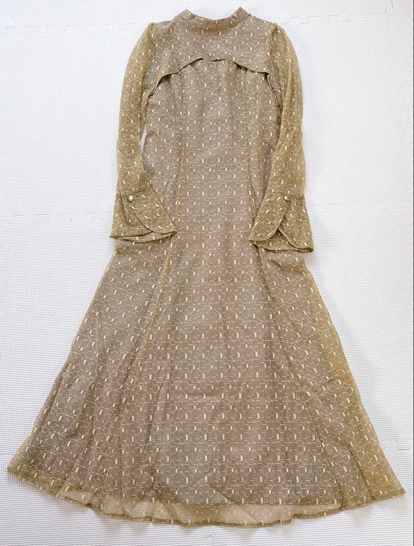 kana 幾何学柄 レース バックオープン ワンピース パーティードレス