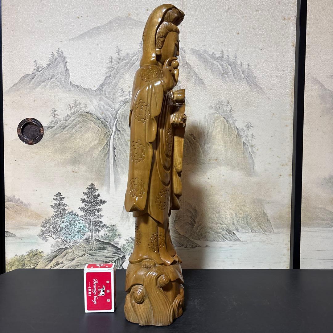大型 観音菩薩 木彫　仏像 彫刻　開運　風水　置物　縁起物　インテリア　如意持ち