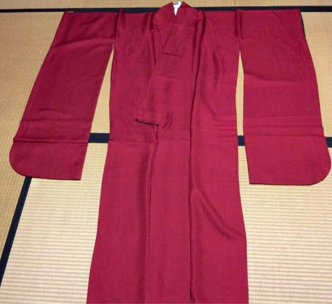 振袖フルセット　地紋　成人式　色無地振袖　赤　　黒　正絹　振袖6点セット