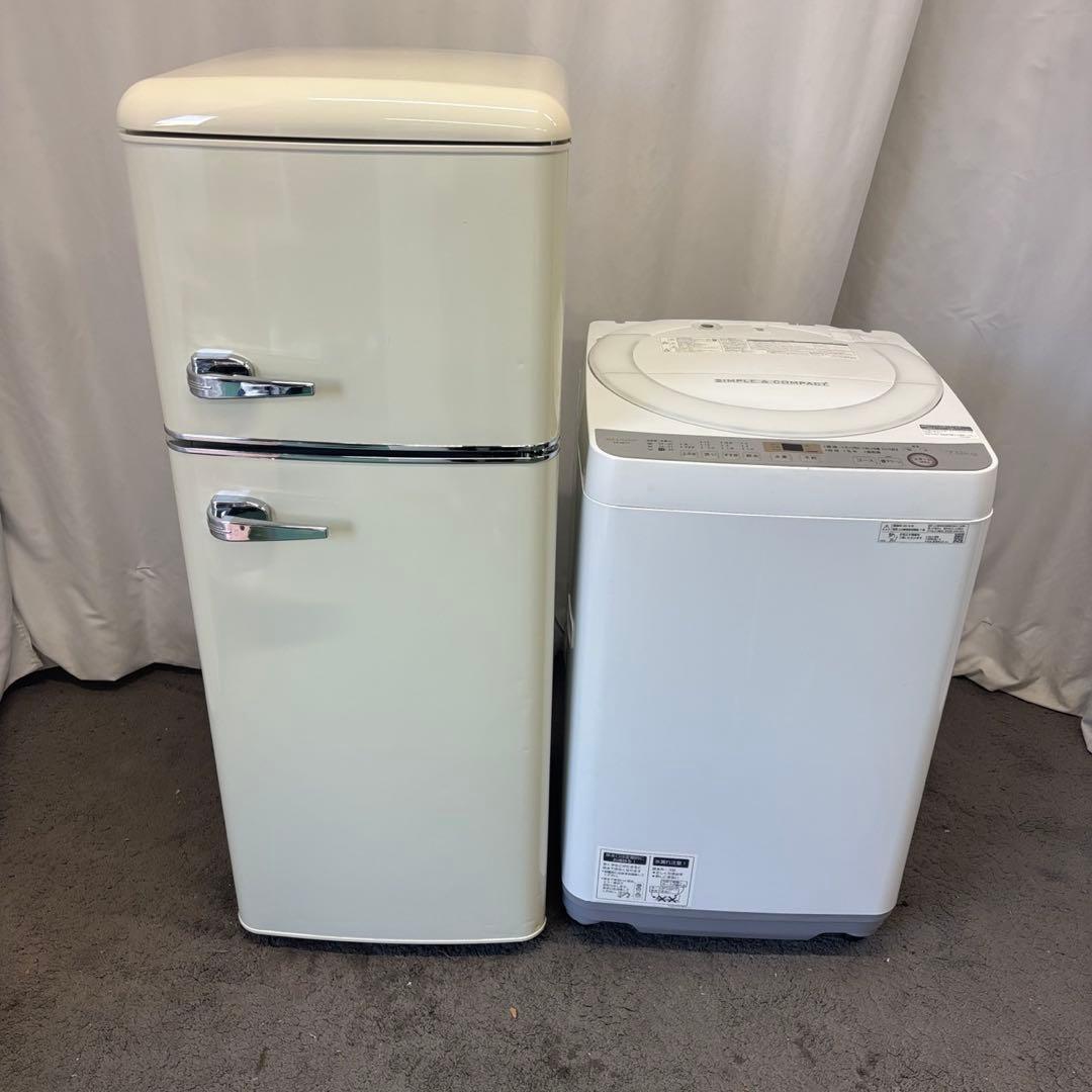 90　一人暮らし　レトロ冷蔵庫　洗濯機　7キロ　SHARP　設置無料　安い　中古