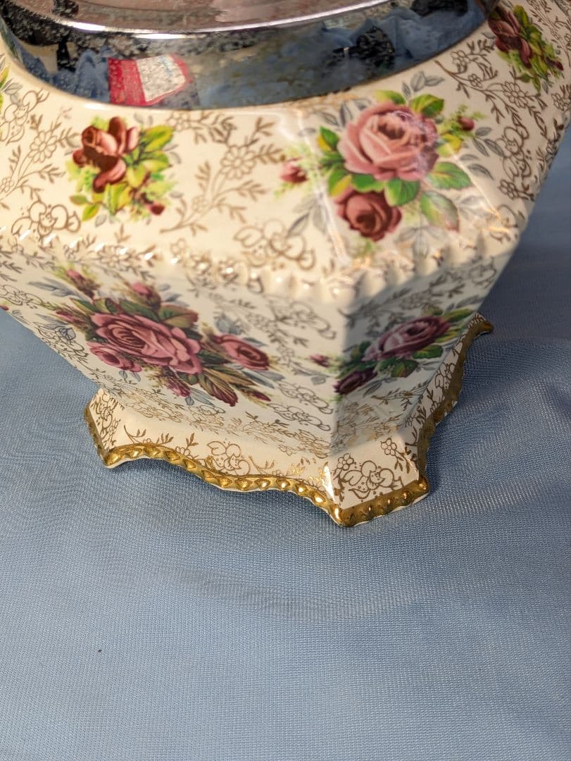 イギリス アンティーク 陶器製 ビスケットバレル バラ JAMES KENT