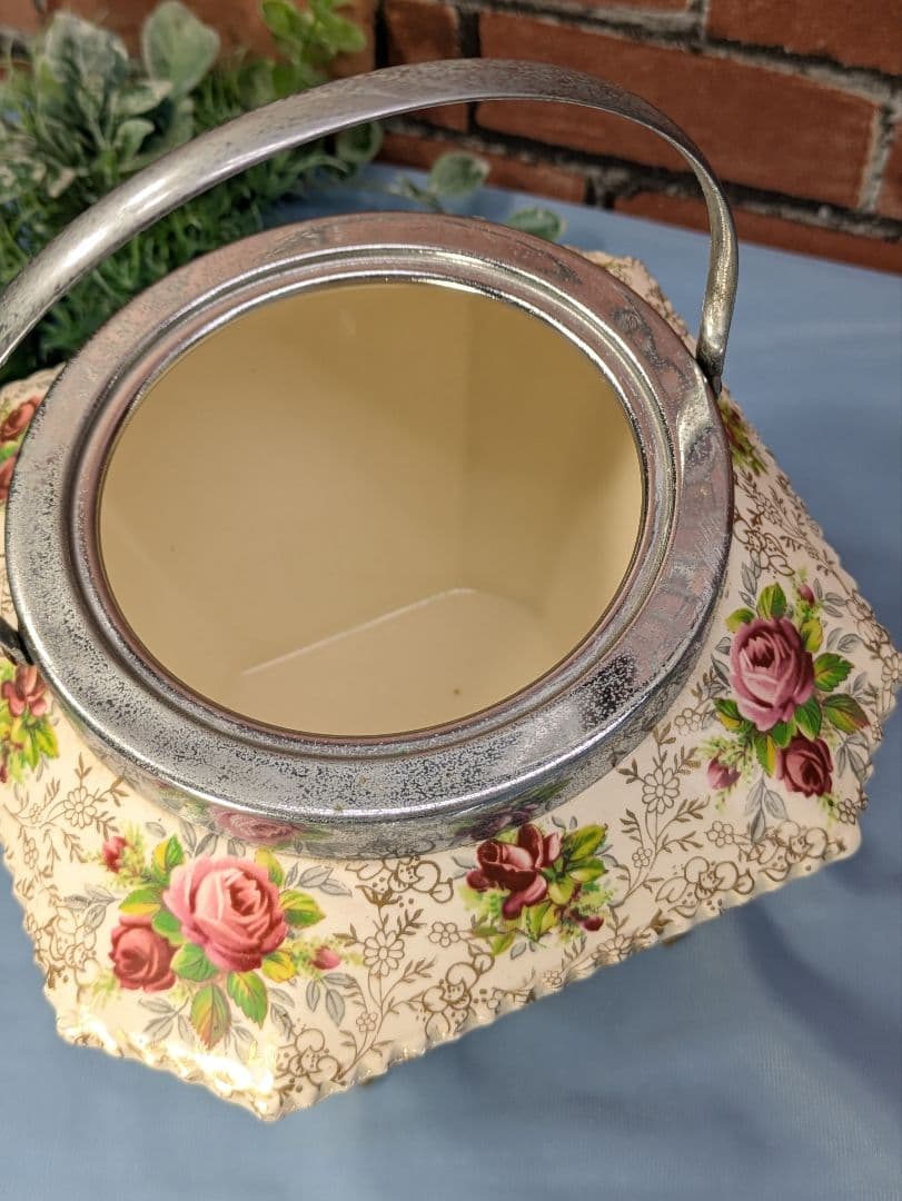 イギリス アンティーク 陶器製 ビスケットバレル バラ JAMES KENT