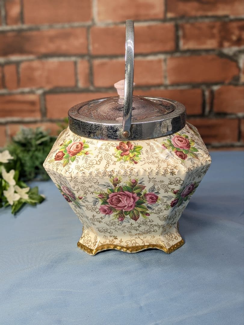イギリス アンティーク 陶器製 ビスケットバレル バラ JAMES KENT