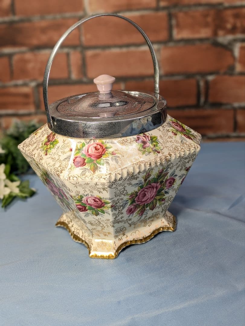 イギリス アンティーク 陶器製 ビスケットバレル バラ JAMES KENT