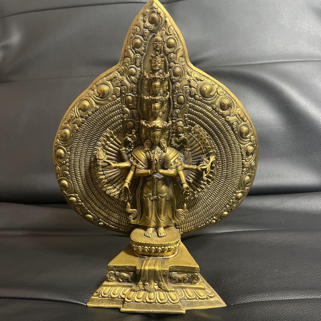 千手千眼観音菩薩 鍍金銅大仏像 チベット仏　仏教美術