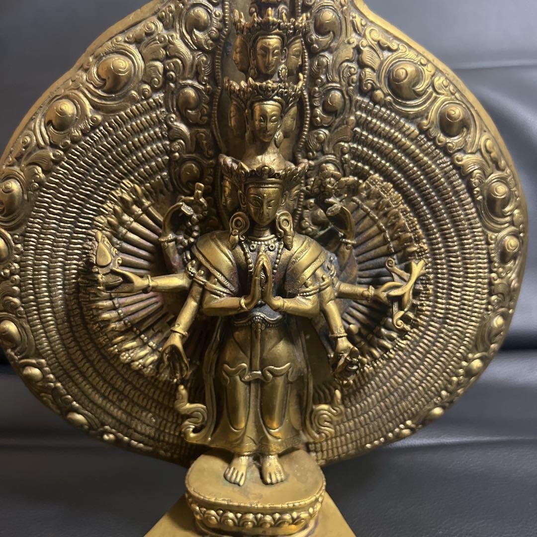 千手千眼観音菩薩 鍍金銅大仏像 チベット仏　仏教美術