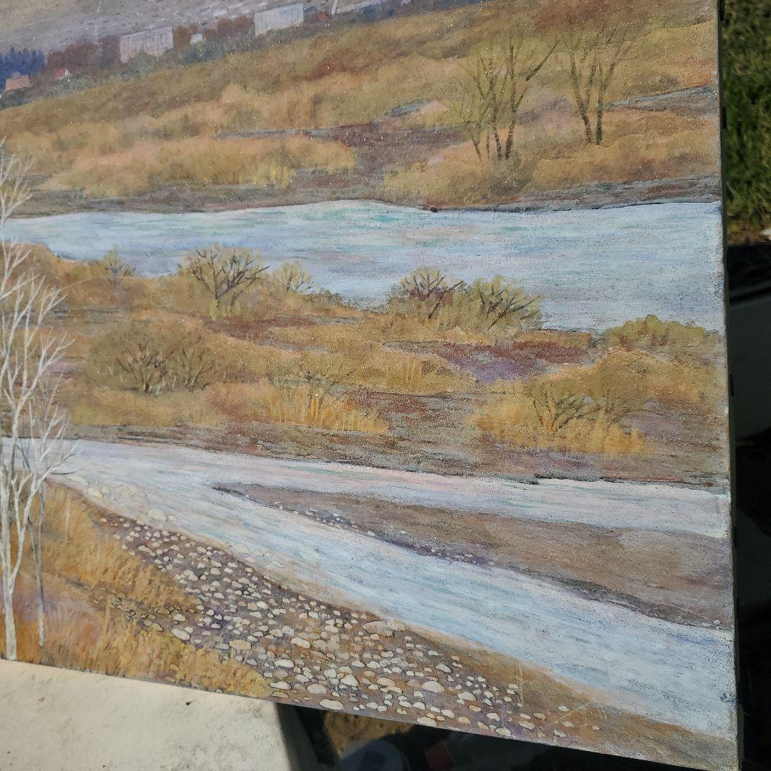 風景画 油彩画 紫と青の色合い