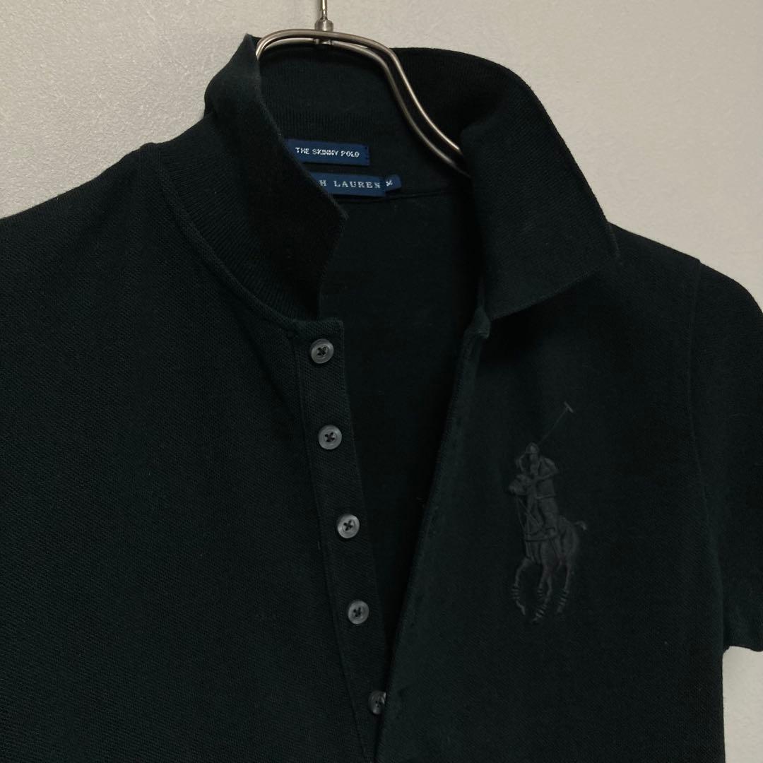 黒 ラルフローレン RALPH LAUREN ポロシャツ M ブラック刺繍ロゴ黒