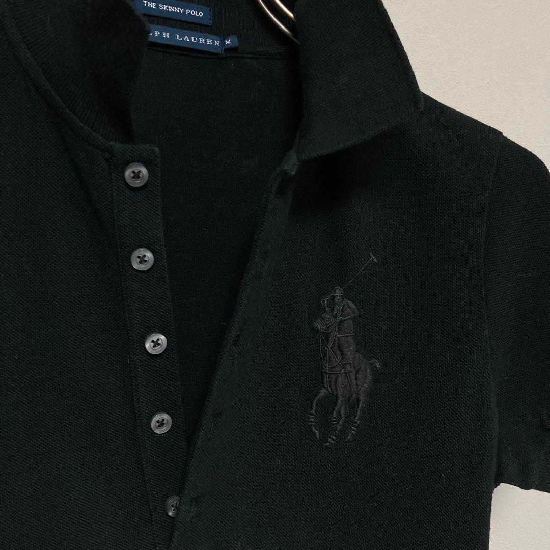 黒 ラルフローレン RALPH LAUREN ポロシャツ M ブラック刺繍ロゴ黒