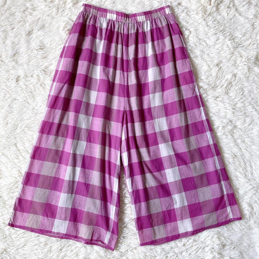 メゾンドソイル　コットン100％　ブロックチェック　ワイドパンツ　ピンク　1