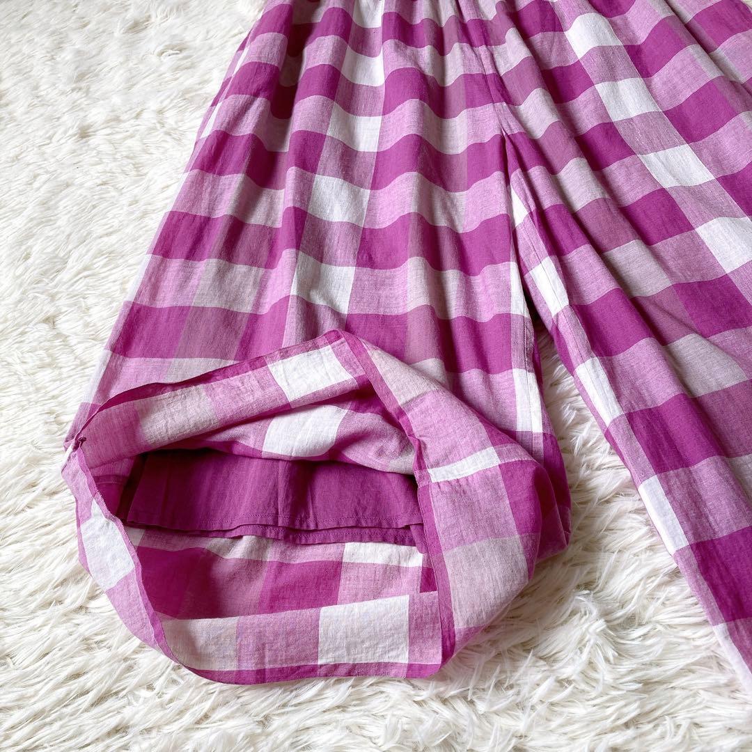 メゾンドソイル　コットン100％　ブロックチェック　ワイドパンツ　ピンク　1