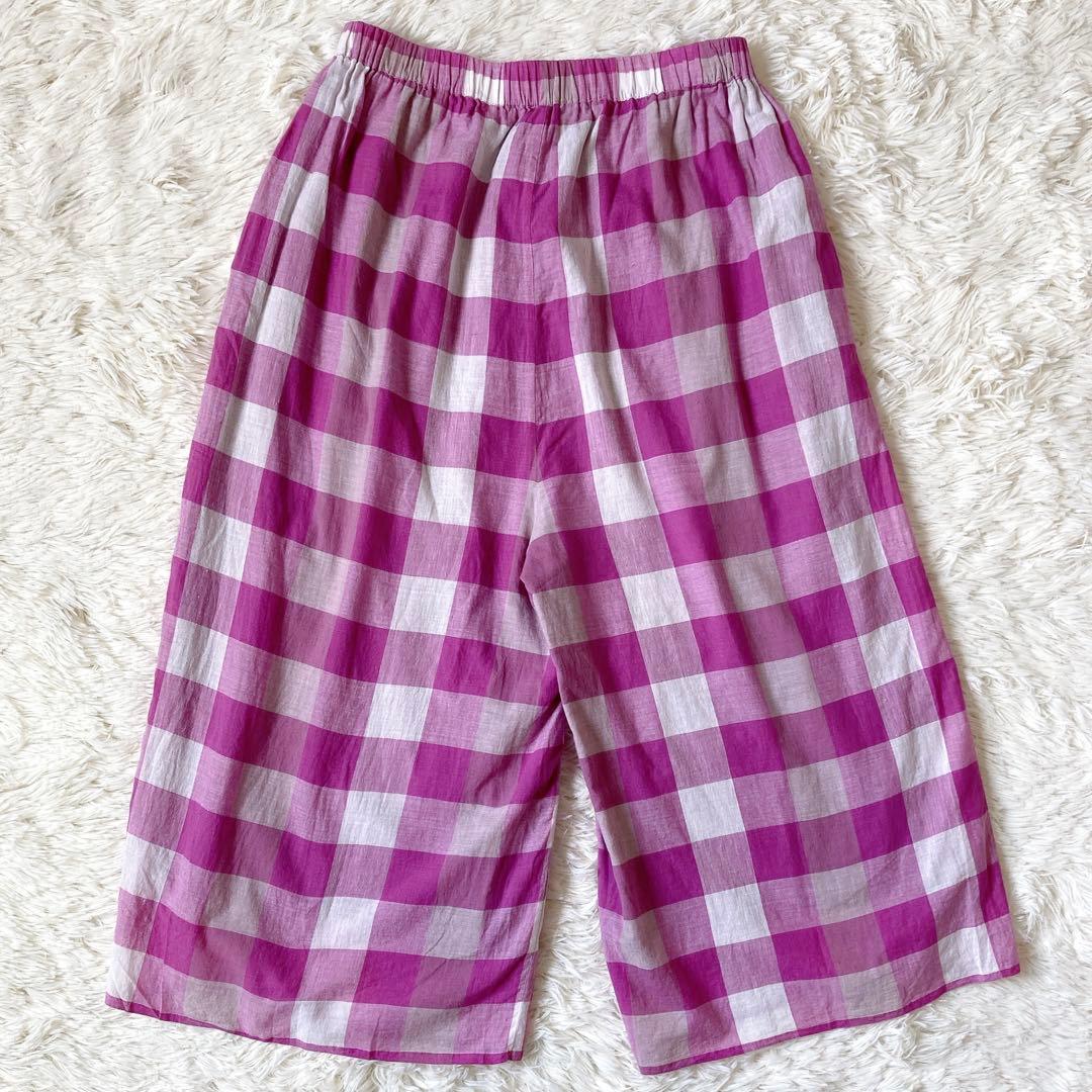 メゾンドソイル　コットン100％　ブロックチェック　ワイドパンツ　ピンク　1