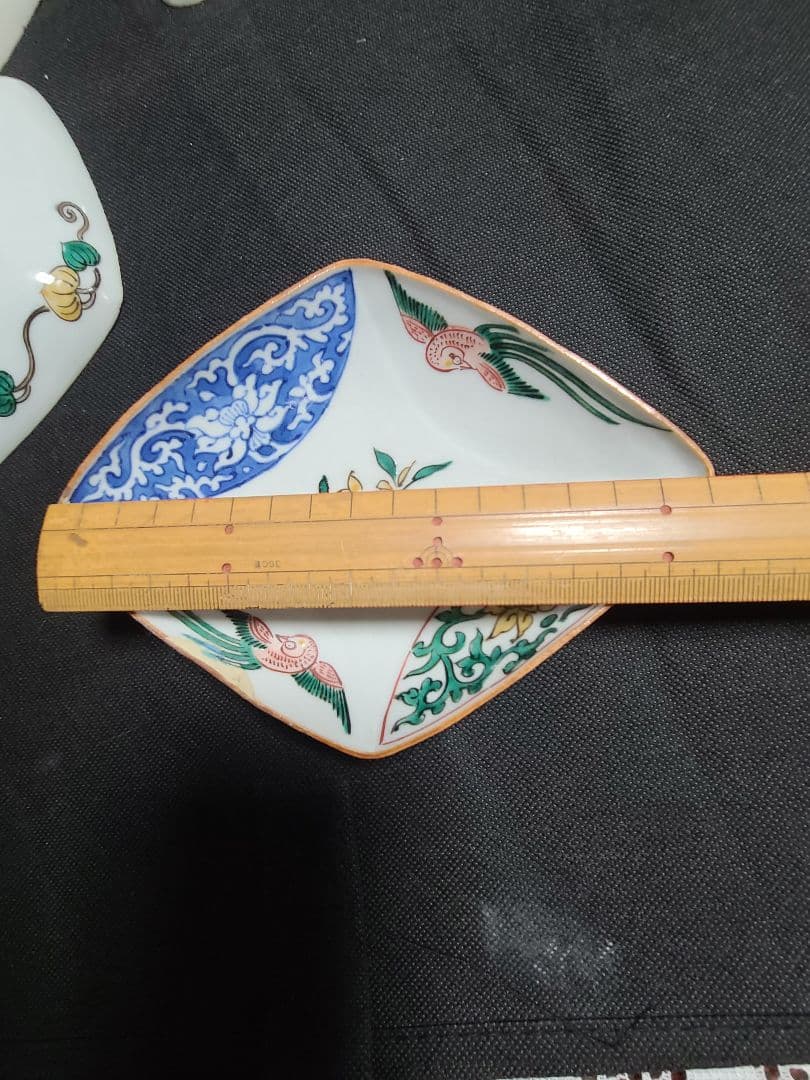 九谷焼初代須田菁華古九谷色絵菱形皿5枚