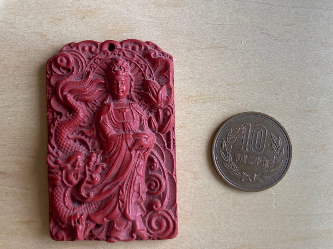 【一点物】龍＆観音⭐︎シナバー彫刻2点セット⭐︎開運・風水・アンティーク調　神龍⭐︎