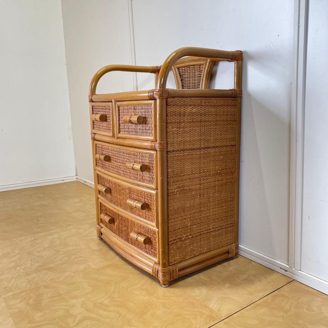 籐 ラタン 4段チェスト② 引き出し 収納 タンス 箪笥 電話台 ビンテージ