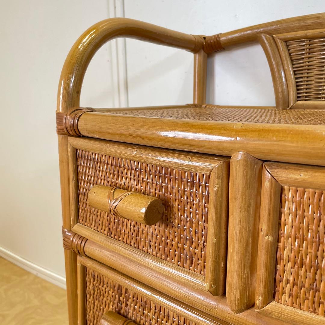 籐 ラタン 4段チェスト② 引き出し 収納 タンス 箪笥 電話台 ビンテージ