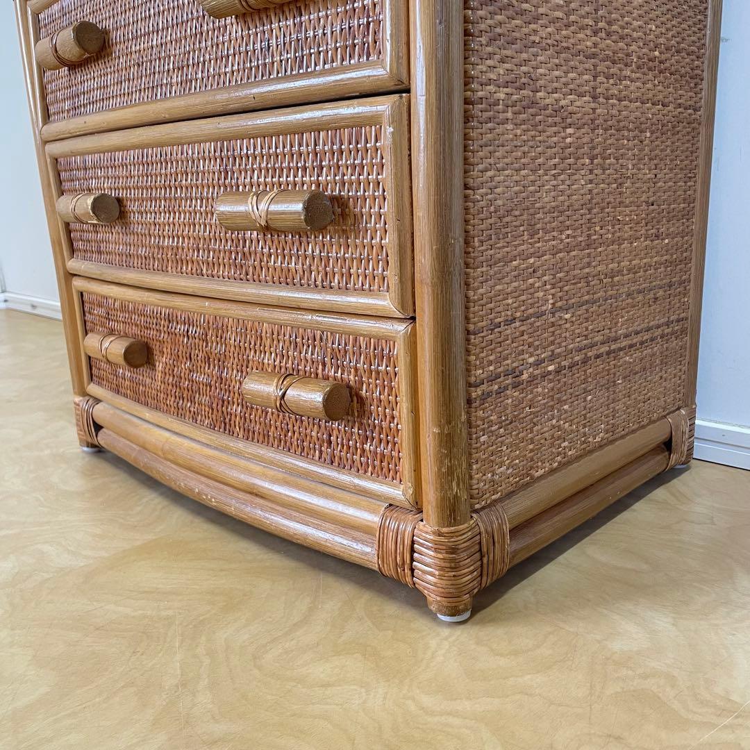 籐 ラタン 4段チェスト② 引き出し 収納 タンス 箪笥 電話台 ビンテージ