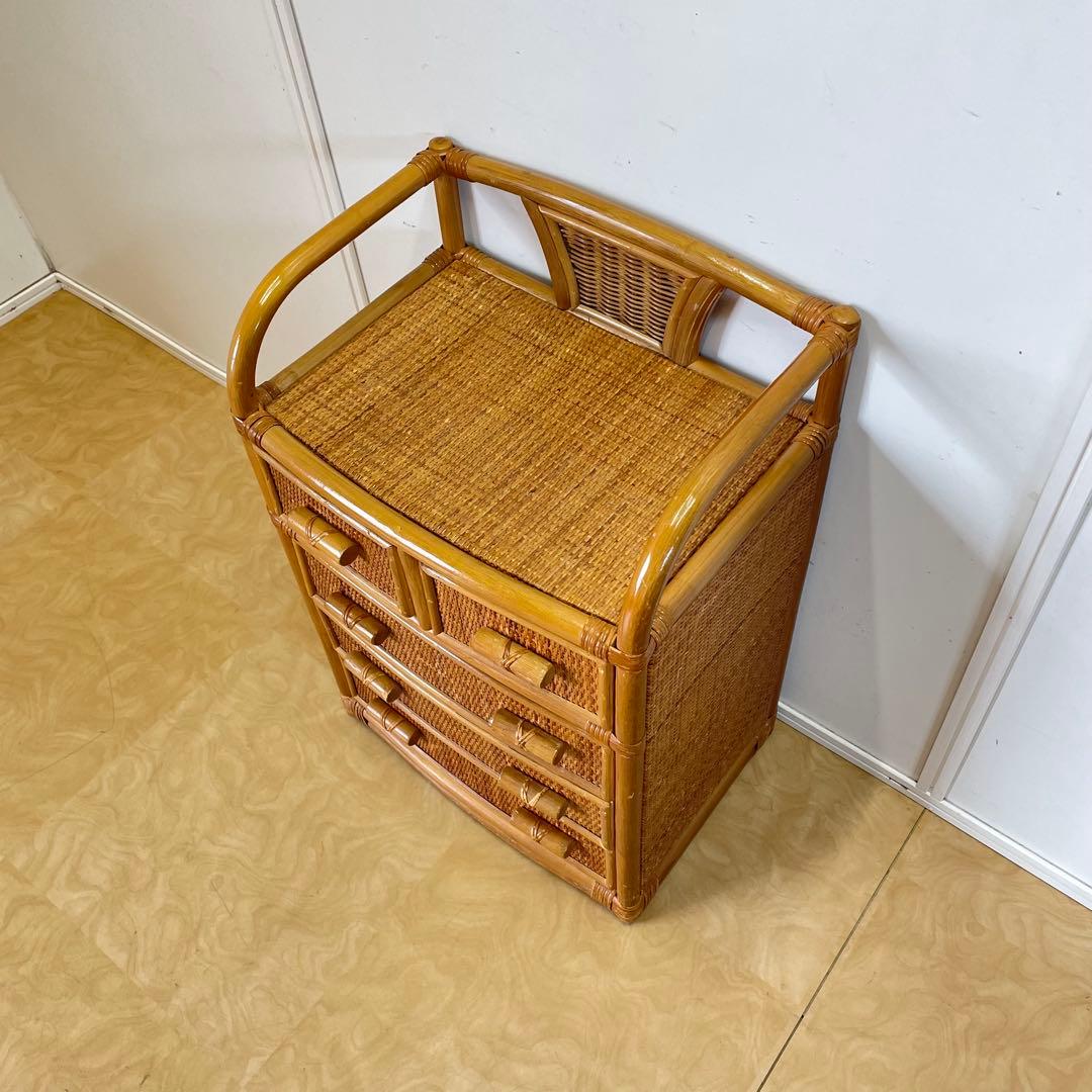 籐 ラタン 4段チェスト② 引き出し 収納 タンス 箪笥 電話台 ビンテージ