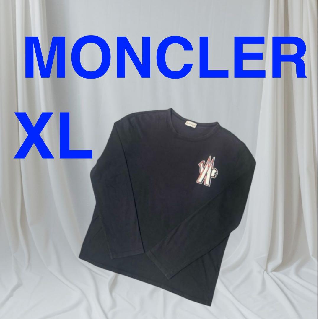 モンクレール　ブラック刺繍ロゴTシャツ　XL