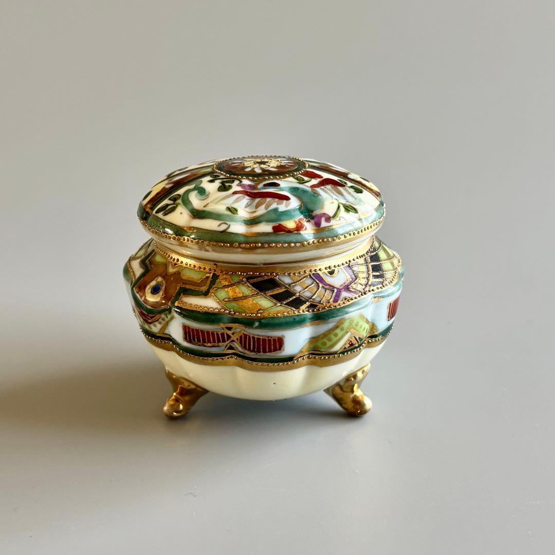 アンティーク　オールドノリタケ　マルキ印　金彩三つ脚蓋物　ボンボニエール⚫︎稀少品