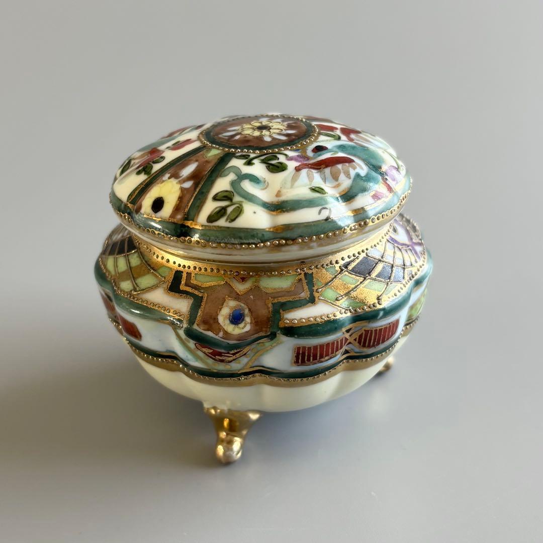 アンティーク　オールドノリタケ　マルキ印　金彩三つ脚蓋物　ボンボニエール⚫︎稀少品