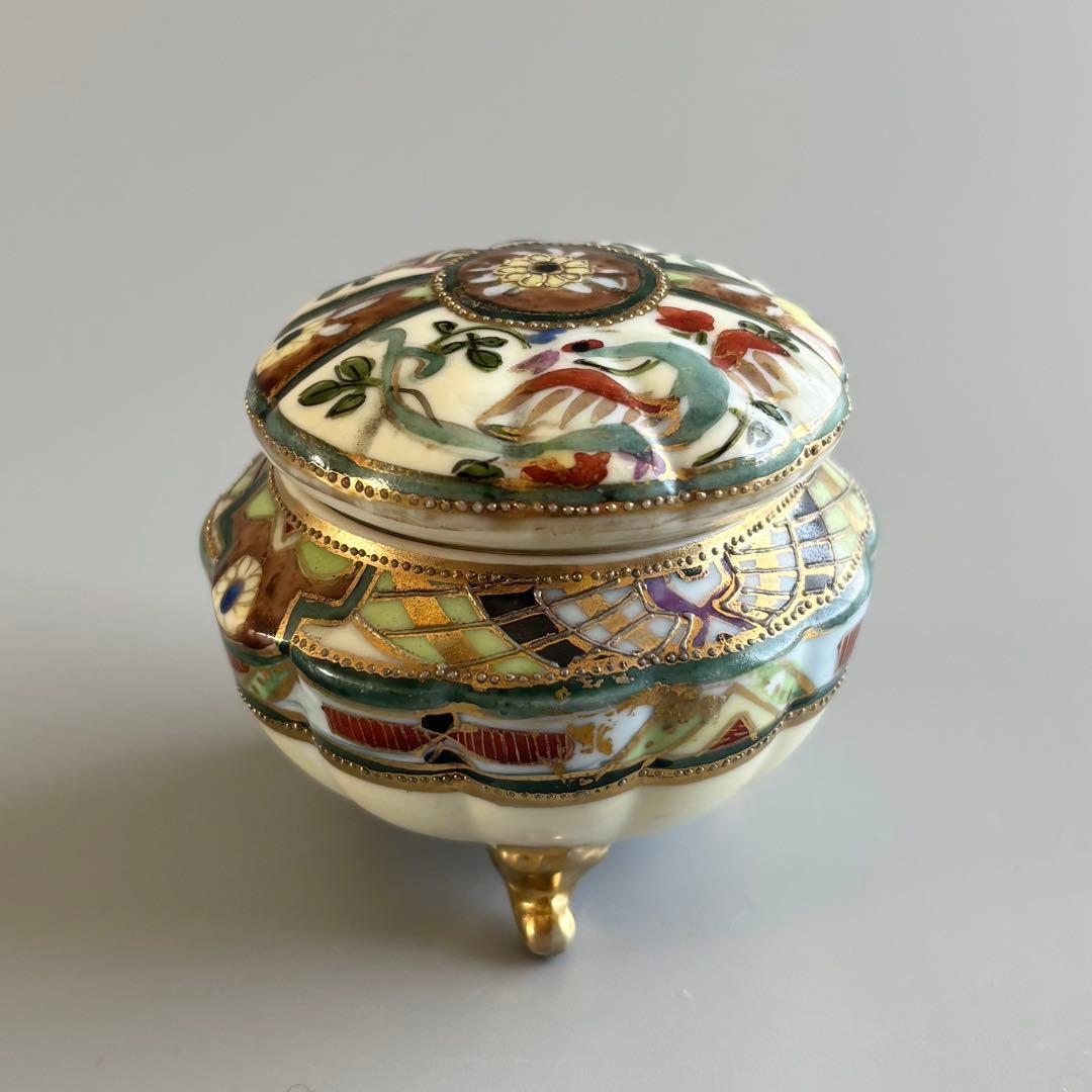 アンティーク　オールドノリタケ　マルキ印　金彩三つ脚蓋物　ボンボニエール⚫︎稀少品