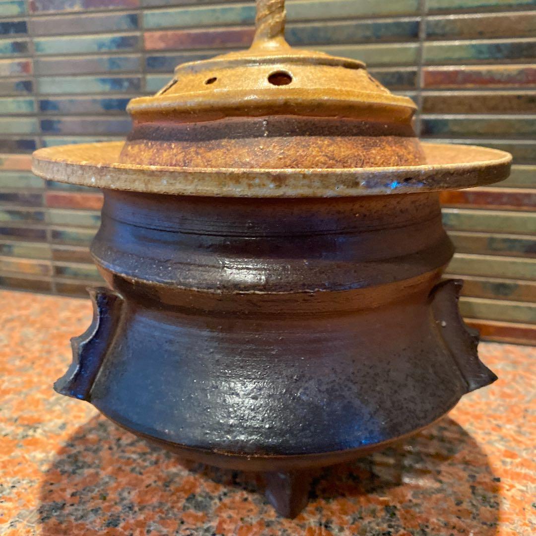 備前　三つ足　三つ耳大香炉　古美術