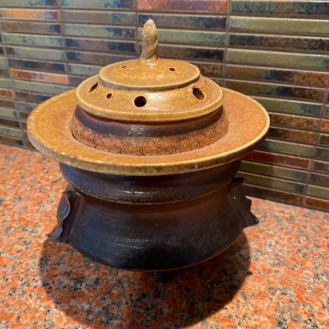 備前　三つ足　三つ耳大香炉　古美術