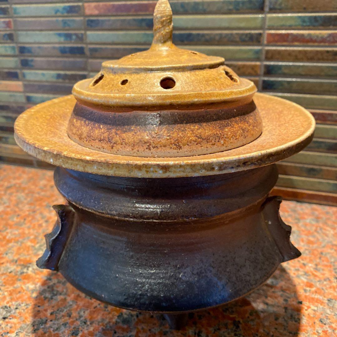 備前　三つ足　三つ耳大香炉　古美術