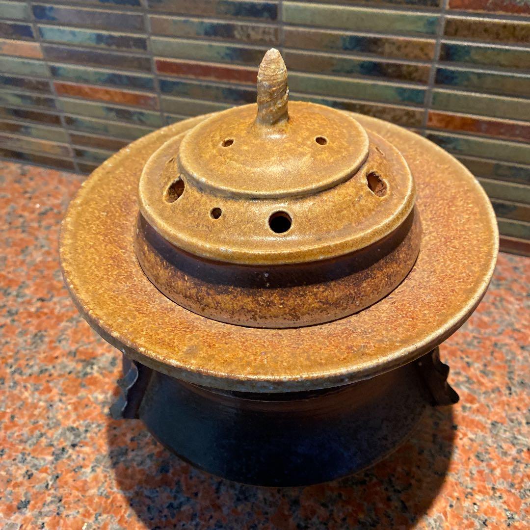 備前　三つ足　三つ耳大香炉　古美術