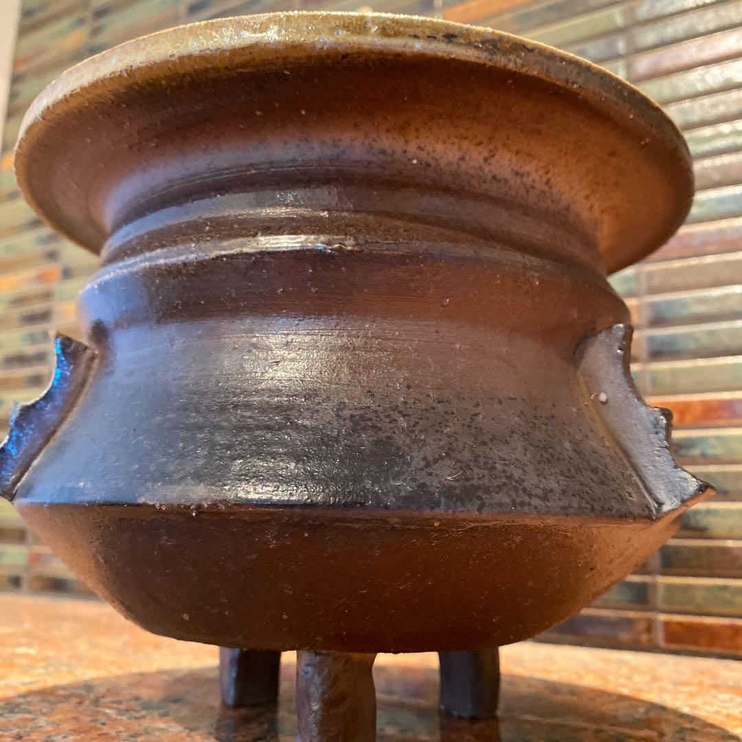 備前　三つ足　三つ耳大香炉　古美術