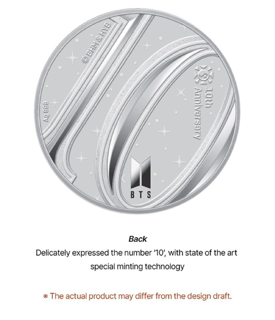 公式、新品、未使用、BTS 10周年 記念 メタル (シルバー 1/2オンス)