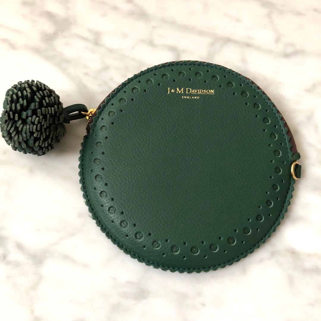 【未使用】J&M Davidson レザーサークルパース　ポーチ　ポンポン
