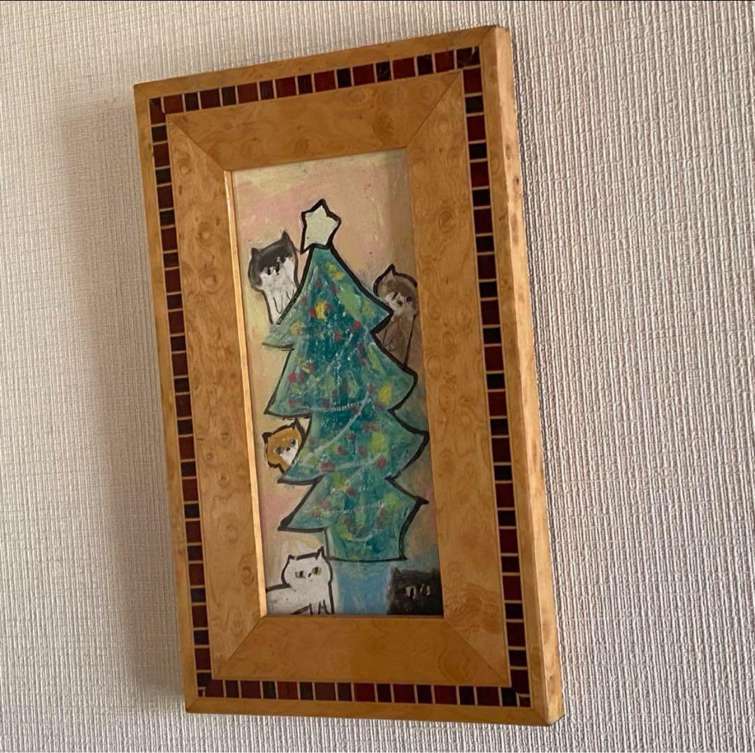 絵画。原画【かわいい猫たちはきれいなクリスマスツリーを飾った】