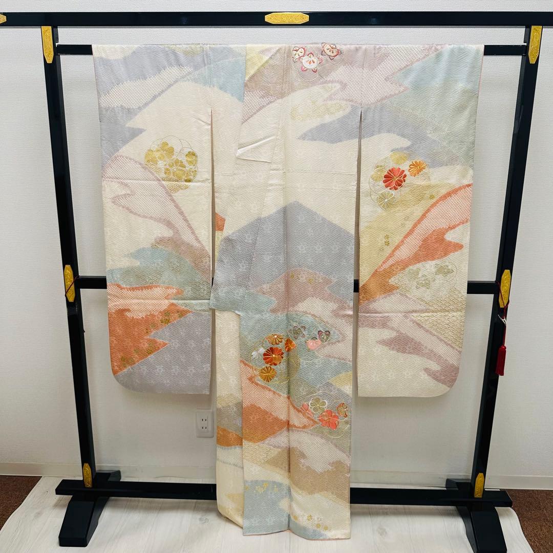 y*☆様 振袖 裄66 美しい刺繍に絞り 金駒刺繍 着物 正絹 広衿 RK-61