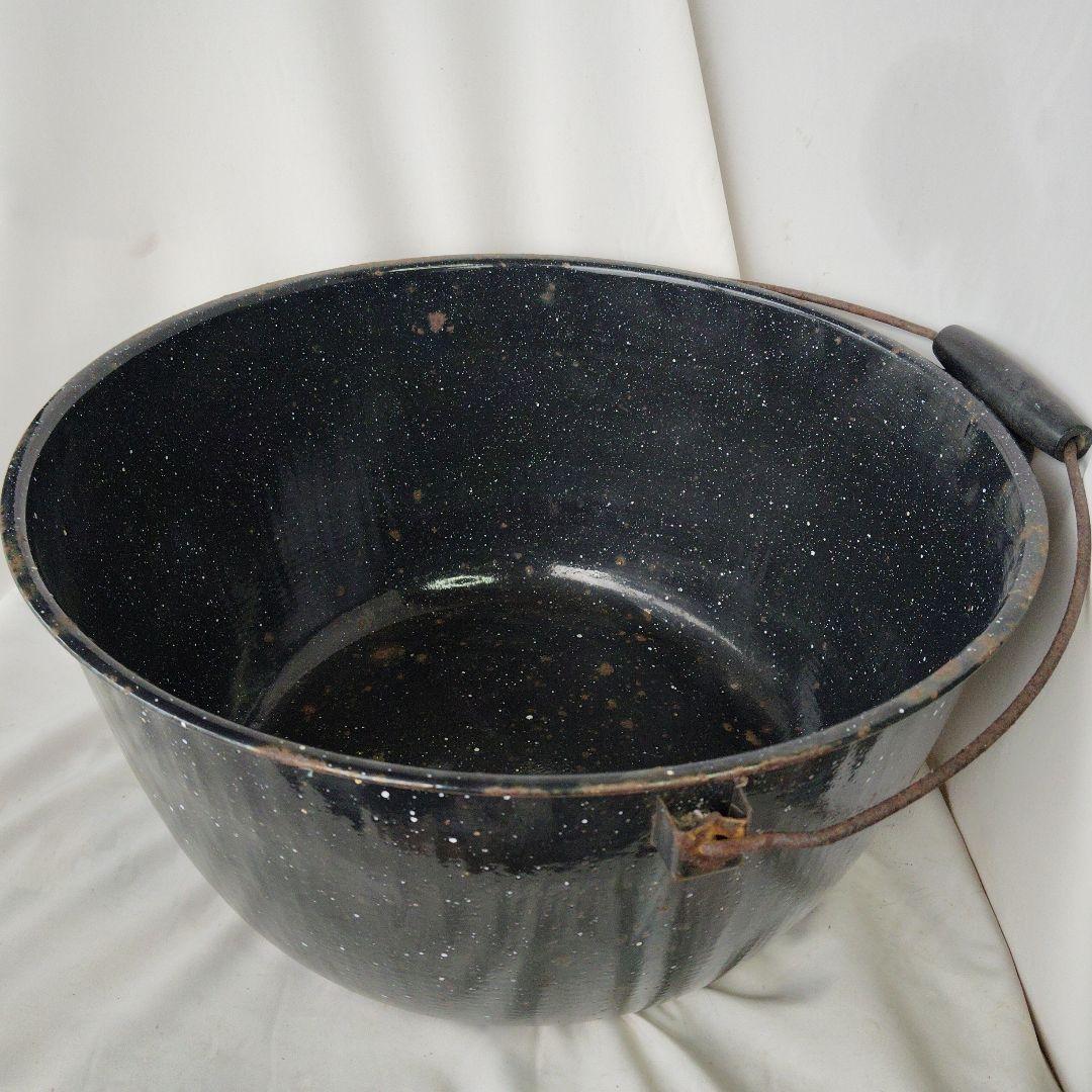 アンティーク　ホーロー　取手付大鍋