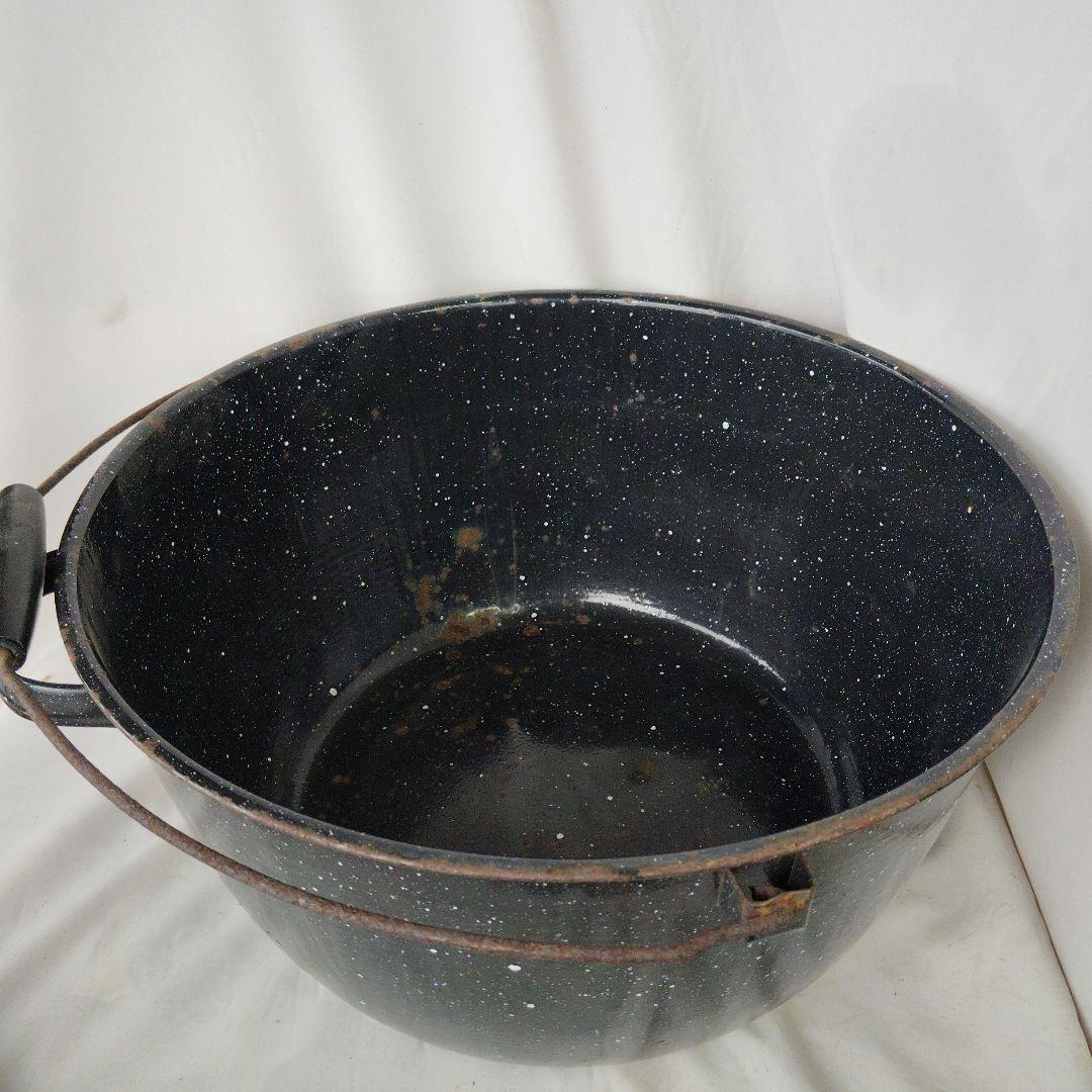 アンティーク　ホーロー　取手付大鍋