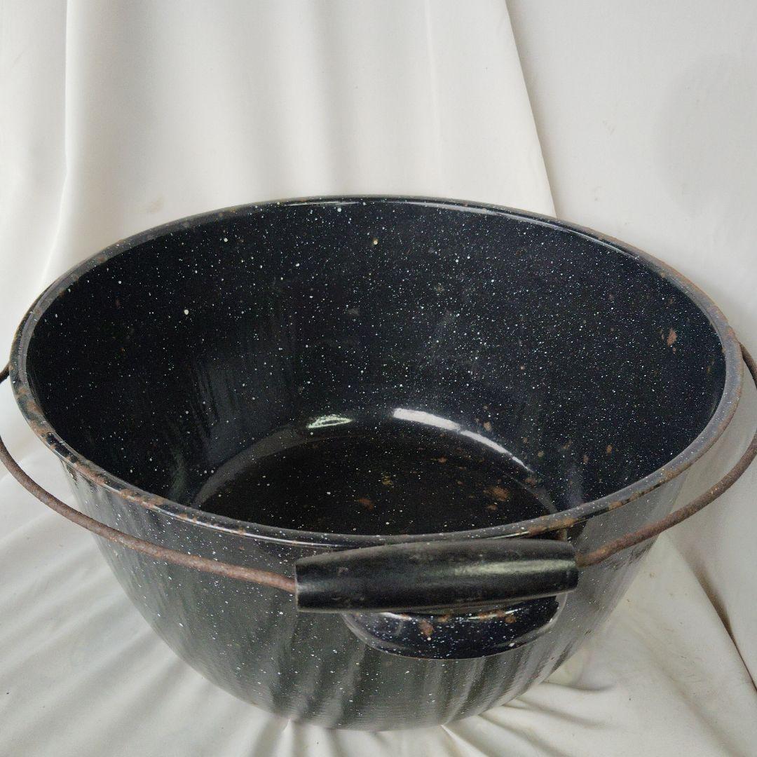 アンティーク　ホーロー　取手付大鍋